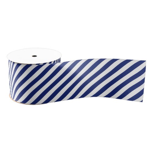 Navy Blue and White Diagonal Stripes Pattern Grosgrain Ribbon