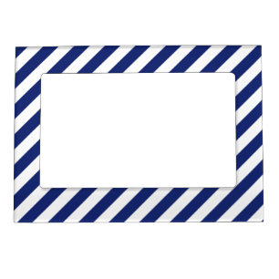 Navy Blue and White Diagonal Stripes Pattern Magnetic Photo Frame