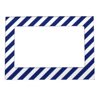 Navy Blue And White Diagonal Stripes Pattern Magnetic Photo Frame by allpattern at Zazzle