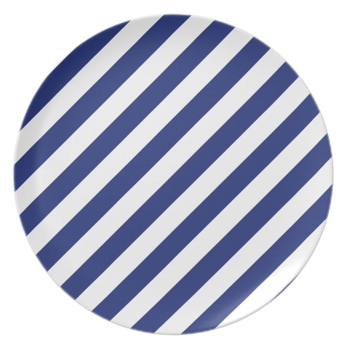 Navy Blue and White Diagonal Stripes Pattern Melamine Plate | Zazzle.com