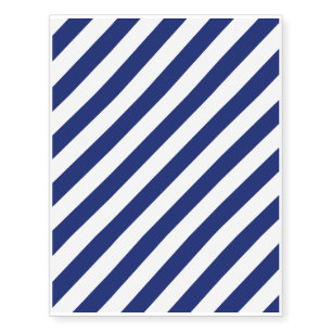 Navy Blue and White Diagonal Stripes Pattern Temporary Tattoos
