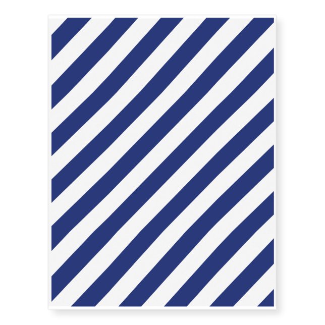 Navy Blue and White Diagonal Stripes Pattern Temporary Tattoos (Front)