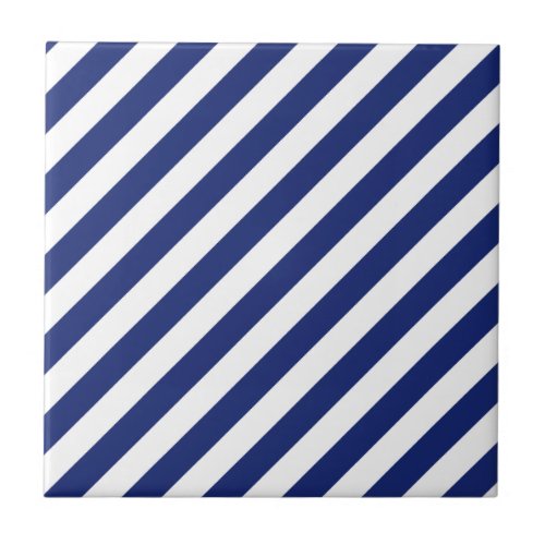 Navy Blue and White Diagonal Stripes Pattern Tile