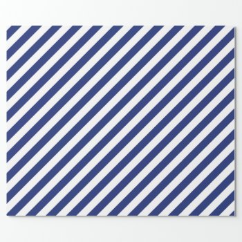 Navy Blue And White Diagonal Stripes Pattern Wrapping Paper by allpattern at Zazzle