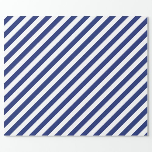 Navy Blue and White Diagonal Stripes Pattern Wrapping Paper