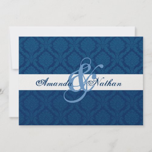 Navy Blue and White Diamond Damask Wedding Custom Invite