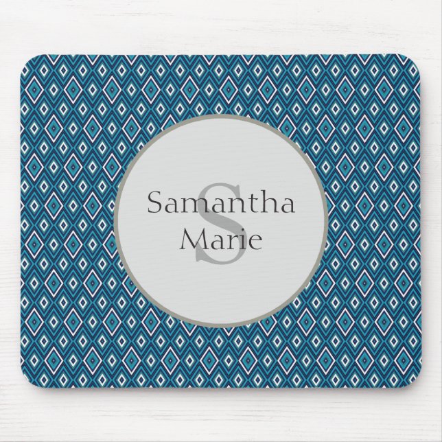 Navy Blue and White Diamond Monogram Mousepad (Front)