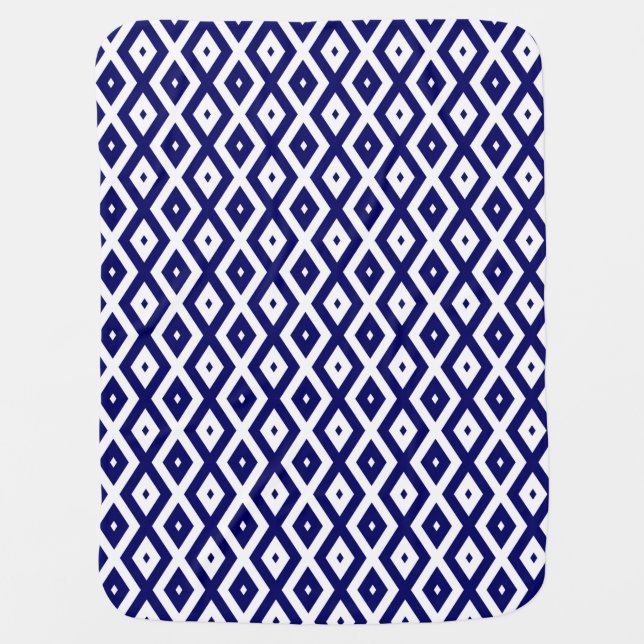 Navy blue and white diamond pattern baby blanket (Front)