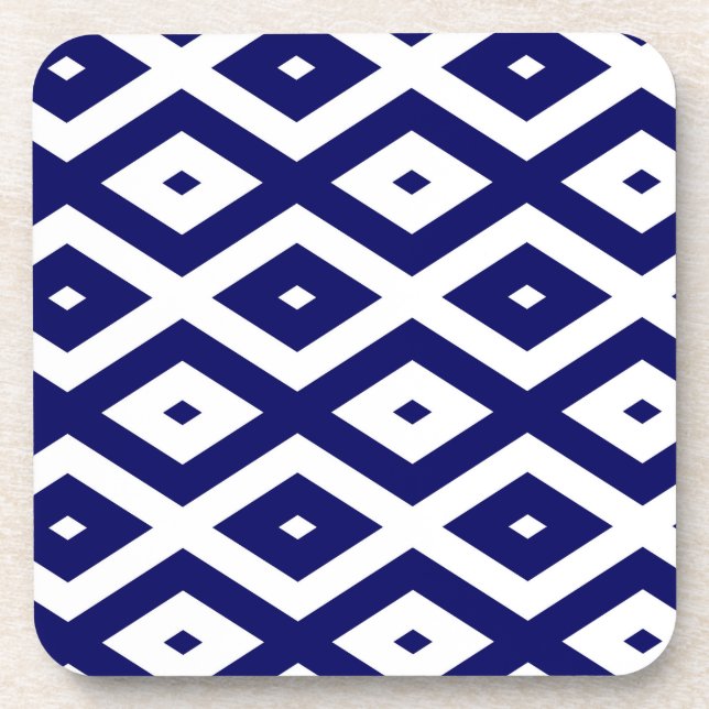 Navy blue and white diamond pattern beverage coaster (Front)