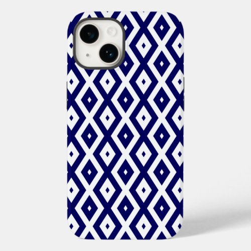 Navy blue and white diamond pattern Case_Mate iPhone 14 case