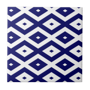 Navy blue and white diamond pattern ceramic tile
