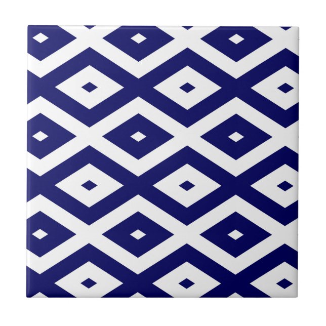 Navy blue and white diamond pattern ceramic tile (Front)