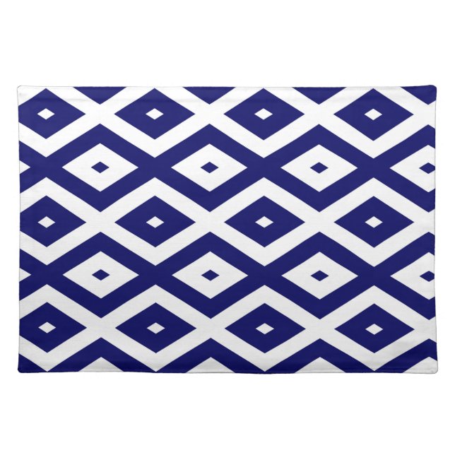 Navy blue and white diamond pattern cloth placemat (Front)