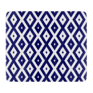Navy blue and white diamond pattern cutting board