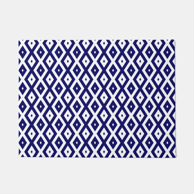 Navy blue and white diamond pattern doormat (Front)