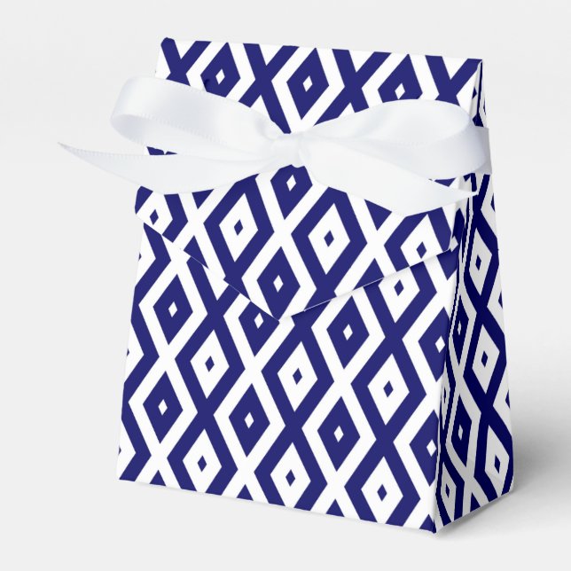 Navy blue and white diamond pattern favor boxes (Front Side)