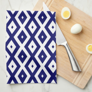 Navy blue and white diamond pattern kitchen towel
