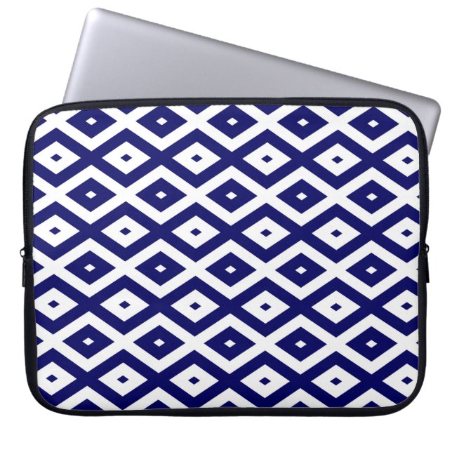 Navy blue and white diamond pattern laptop sleeve (Front)