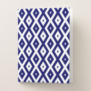 Navy blue and white diamond pattern pocket folder