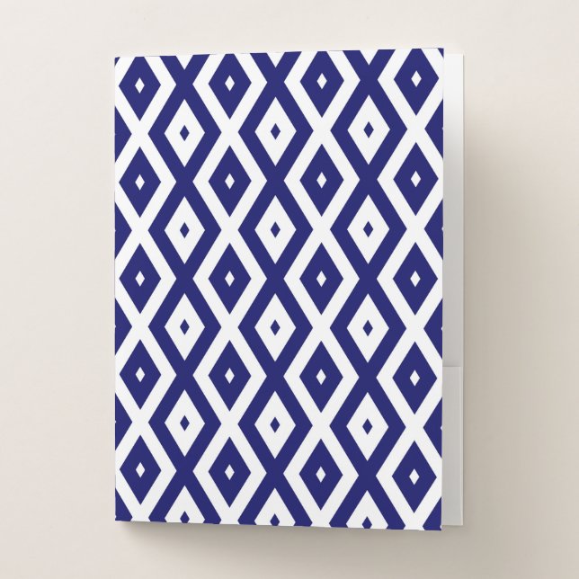 Navy blue and white diamond pattern pocket folder (Front)