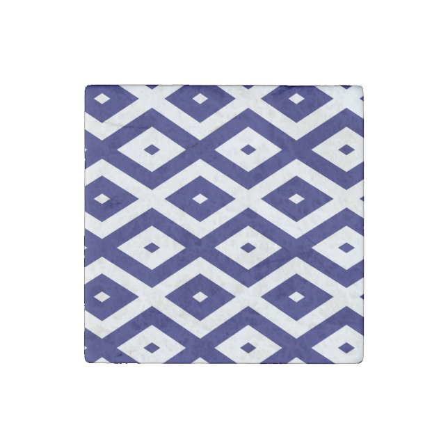 Navy blue and white diamond pattern stone magnet (Front)