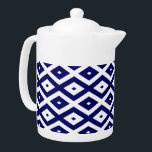 Navy blue and white diamond pattern teapot<br><div class="desc">Navy blue and white diamond pattern</div>