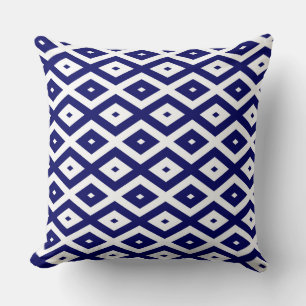 Navy blue and white diamond pattern throw pillow