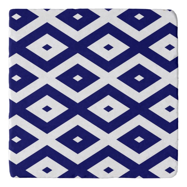 Navy blue and white diamond pattern trivet (Front)