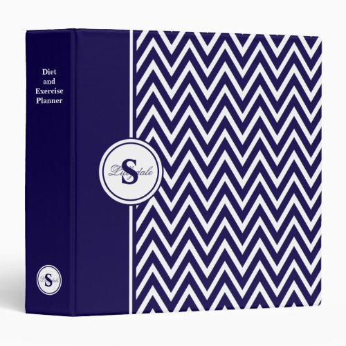 Navy Blue and White Diet and Exercise Planner 3 Ring Binder
