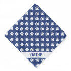 Navy Blue And White Dog Paw Pattern With Name
