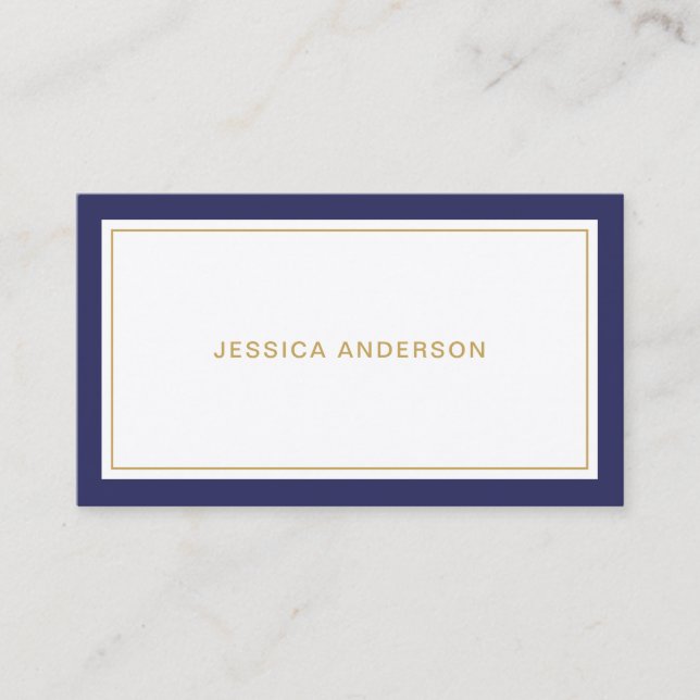 Navy Blue And White Elegant Modern Business Card (Front)