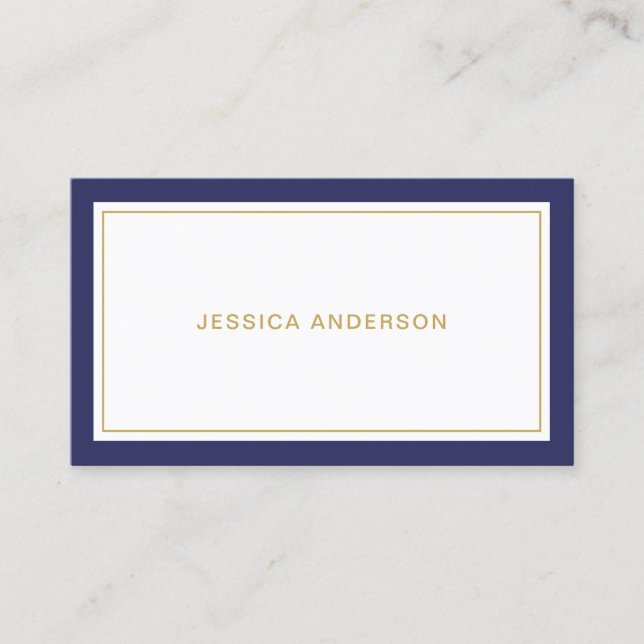 Navy Blue And White Elegant Modern Business Card (Front)