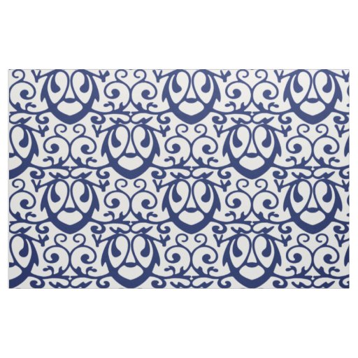 Navy Blue and White Elegant Pattern Fabric