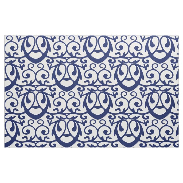 Navy Blue and White Elegant Pattern Fabric
