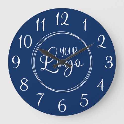 Navy Blue and White Elegant Script Numbers Logo Large Clock