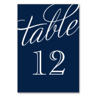 Navy Blue and White Elegant Script Table Numbers