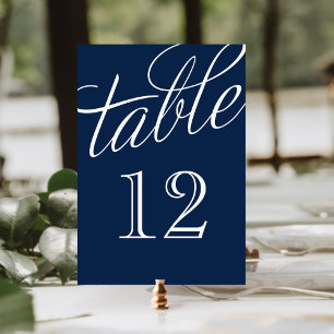 Navy Blue and White Elegant Script Table Numbers