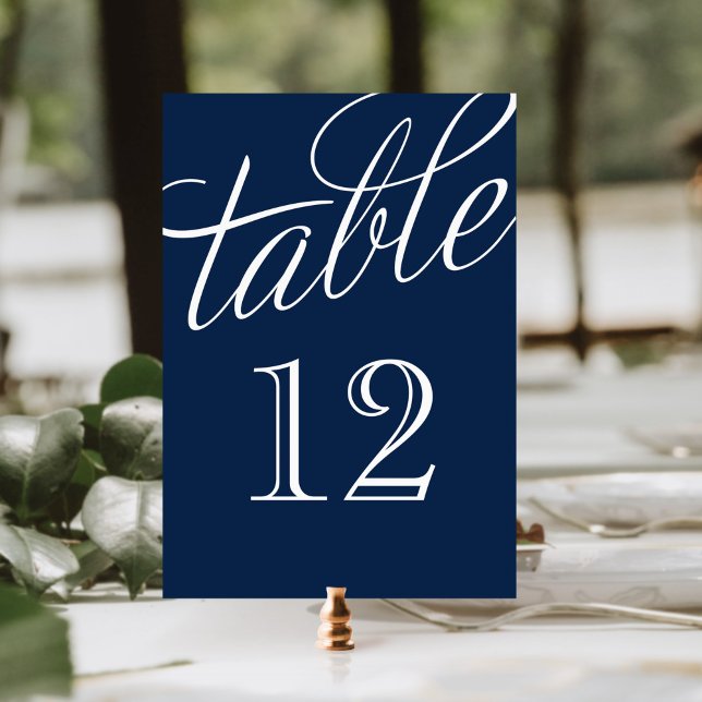 Navy Blue and White Elegant Script Table Numbers (Creator Uploaded)