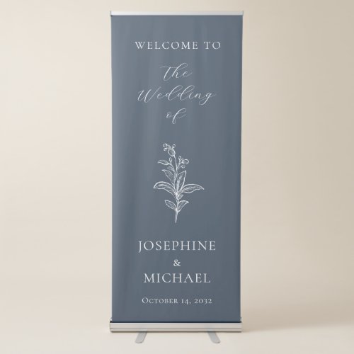 Navy Blue and White Elegant Simple Botanical Retractable Banner