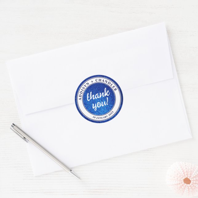 Navy Blue and White Elegant Simple Modern Wedding Classic Round Sticker (Envelope)
