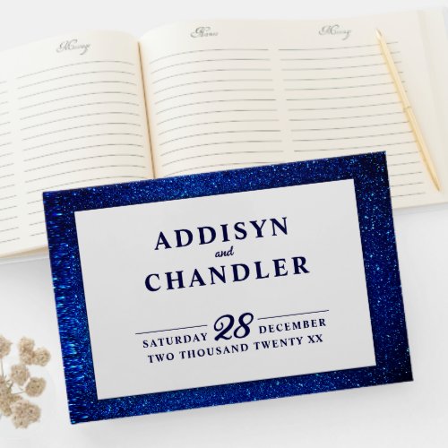 Navy Blue and White Elegant Simple Modern Wedding  Guest Book