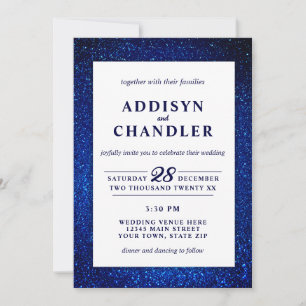 Navy Blue and White Elegant Simple Modern Wedding Invitation