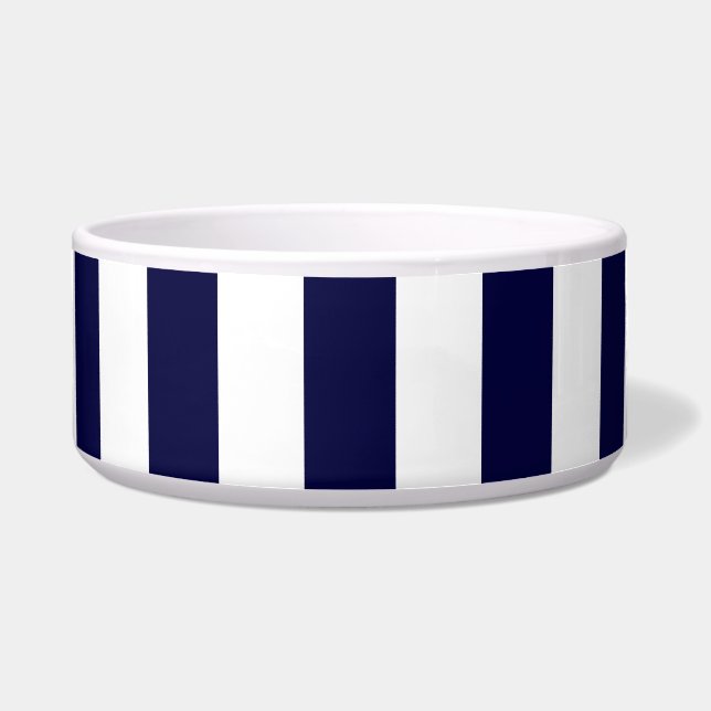 Navy Blue and White Extra Large Stripe Pattern Bowl (Front)