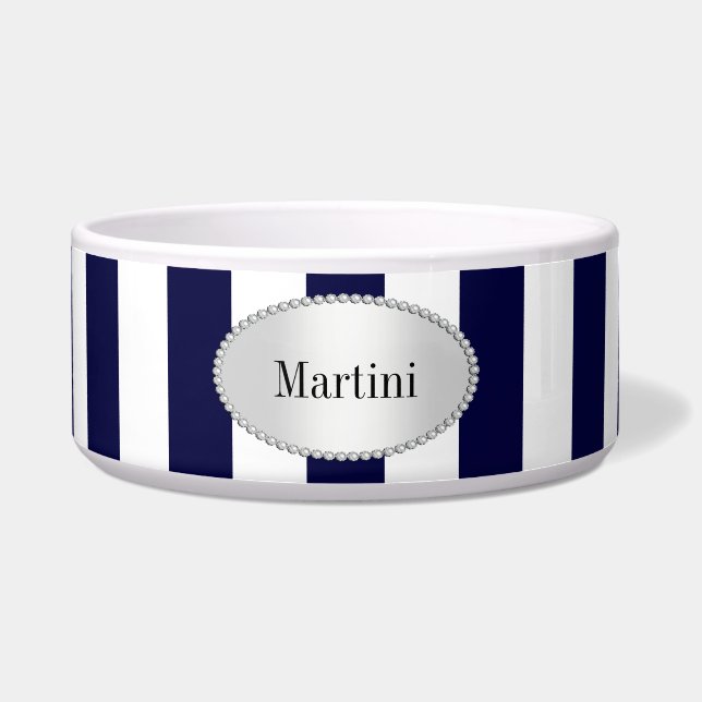 Navy Blue and White Extra Large Stripe Pattern Bowl (Front)