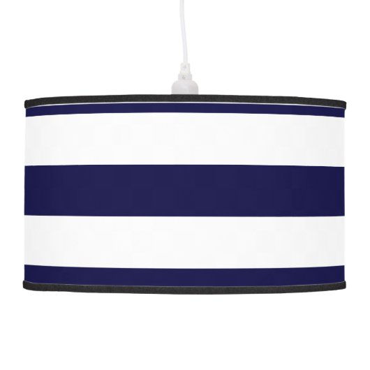 Navy Blue and White Extra Large Stripe Pattern Hanging Lamp (Left)