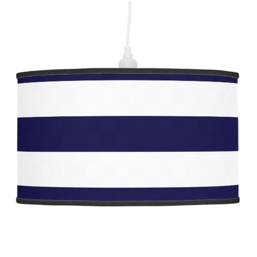 Navy Blue and White Extra Large Stripe Pattern Hanging Lamp (Right)
