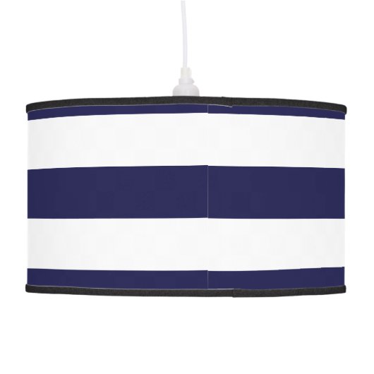 Navy Blue and White Extra Large Stripe Pattern Hanging Lamp (Back)