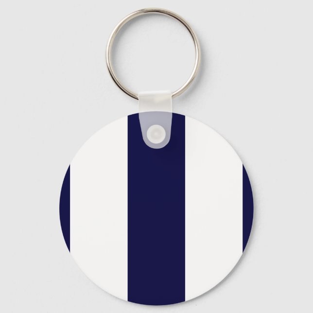 Navy Blue and White Extra Large Stripe Pattern Keychain (Front)