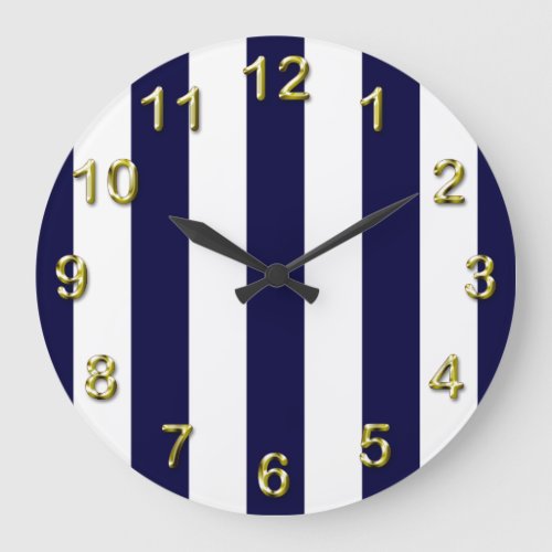 Navy Blue and White Extra Large Stripe Pattern Large Clock