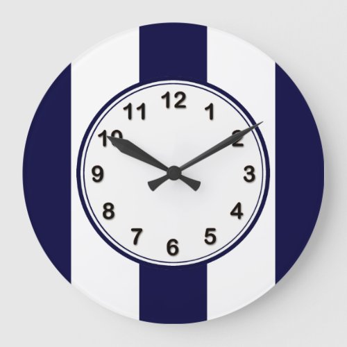 Navy Blue and White Extra Large Stripe Pattern Large Clock